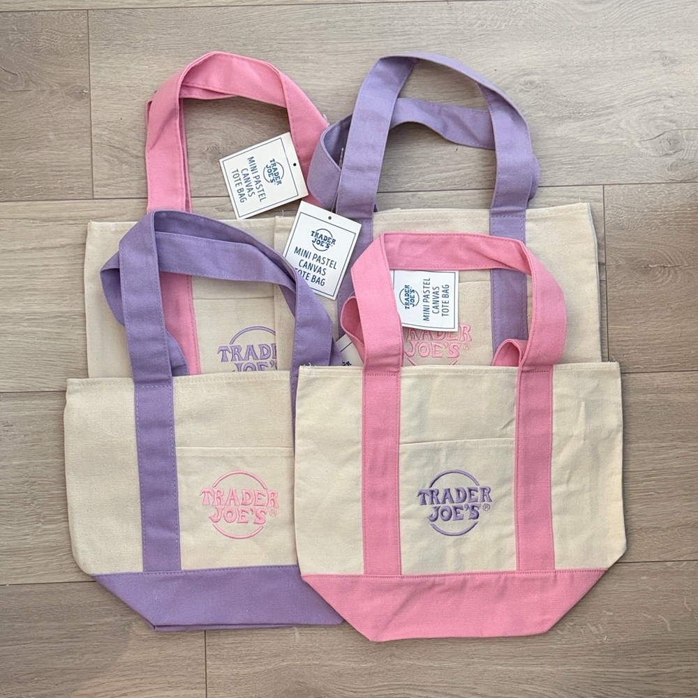 Trader Joe’s Pastel Canvas Tote Bag Set - Lavender and Pink
